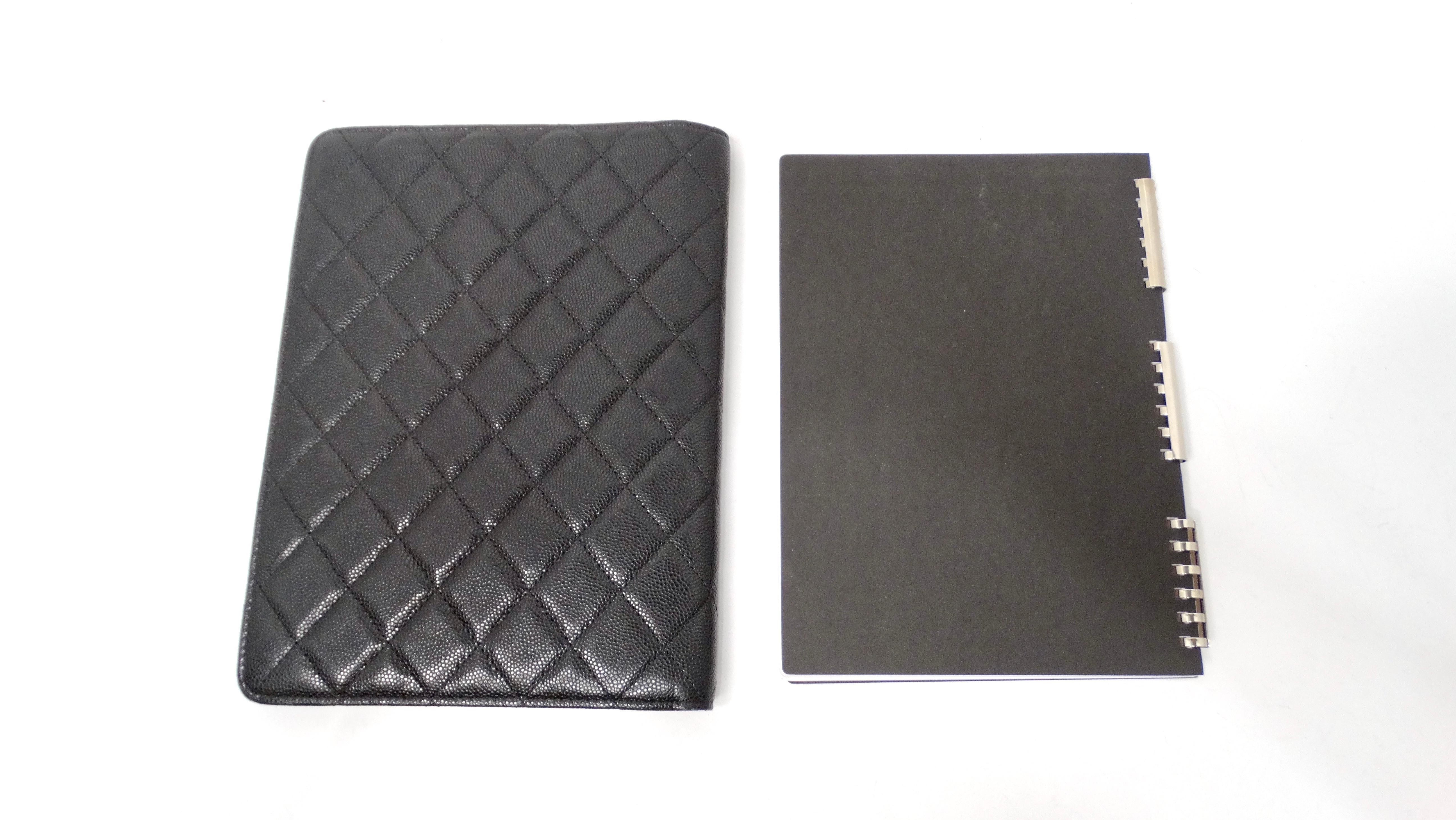 Chanel Black Caviar Quilted Leather Zip Around Notebook Cover For Sale 4