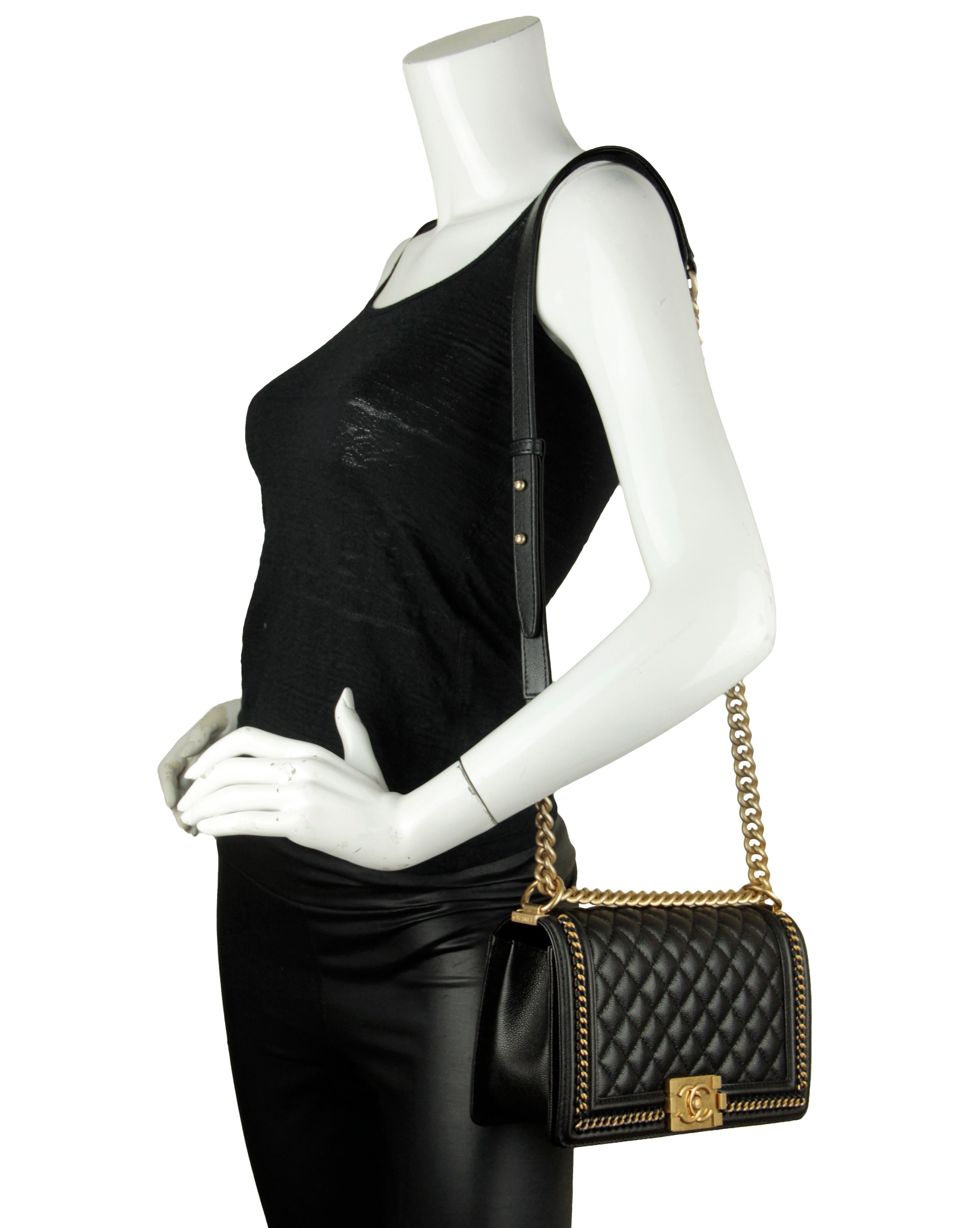 Chanel Black Caviar Quilted Medium Chain Through Boy Flap In Excellent Condition In New York, NY