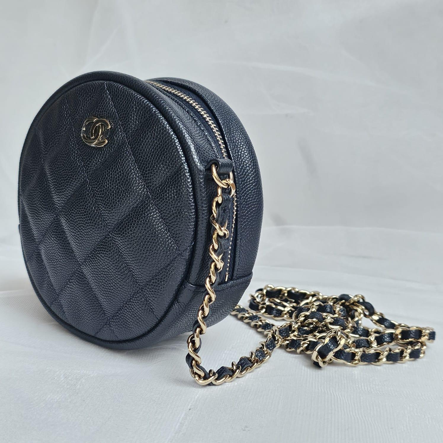 Chanel Navy Caviar Quilted Mini Round Crossbody Bag 6