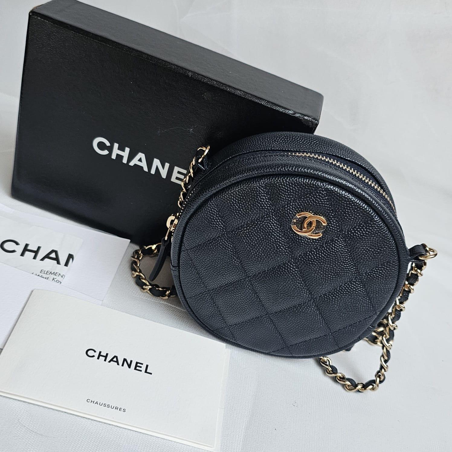 Chanel Navy Caviar Quilted Mini Round Crossbody Bag 9