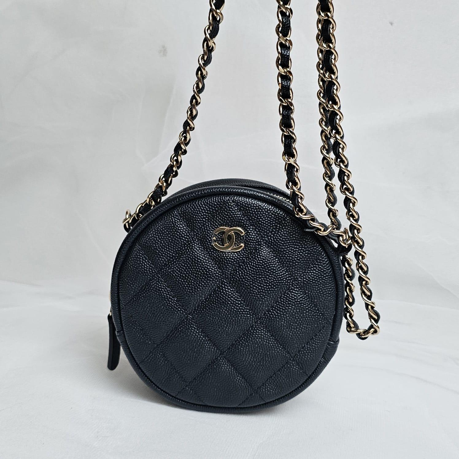 Chanel Navy Caviar Quilted Mini Round Crossbody Bag 12