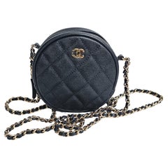 Used Chanel Black Caviar Quilted Mini Round Crossbody Bag