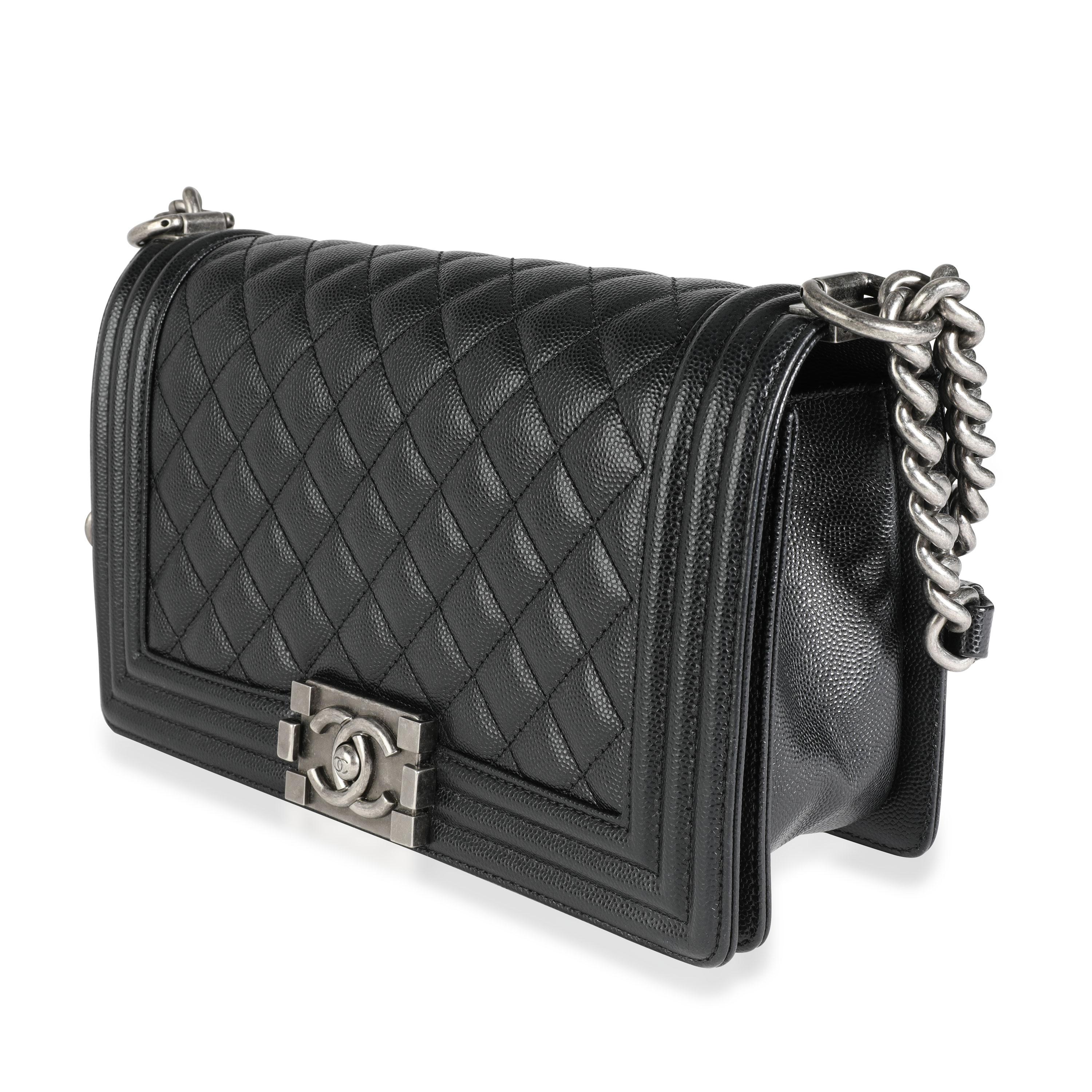 Women's Chanel Black Caviar Quilted Old Medium Boy Bag