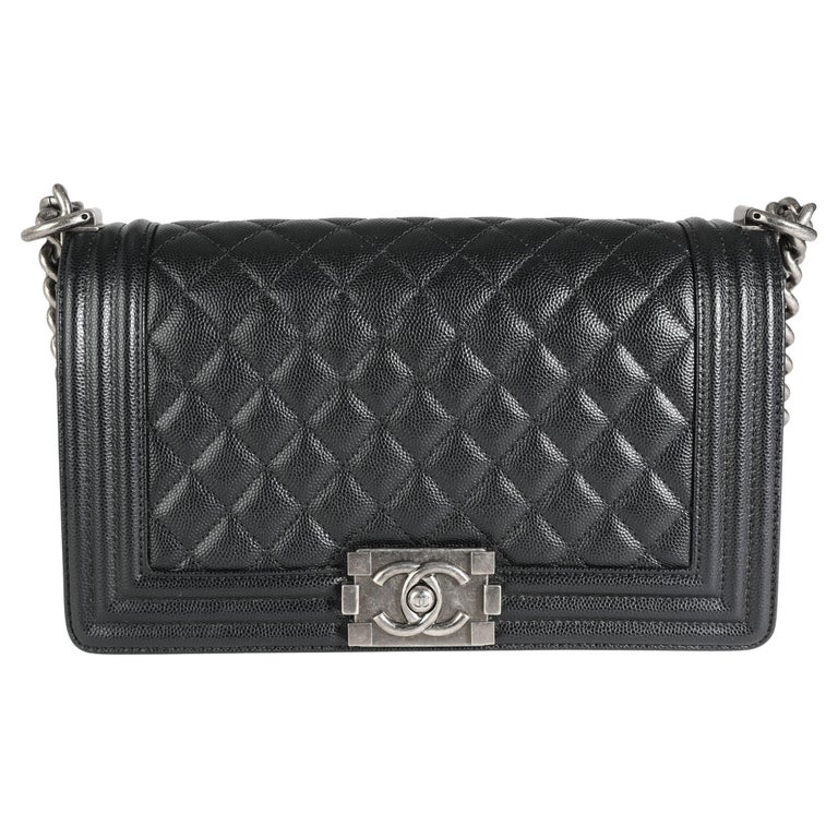 Chanel Black Caviar Quilted Old Medium Boy Bag For Sale at 1stDibs