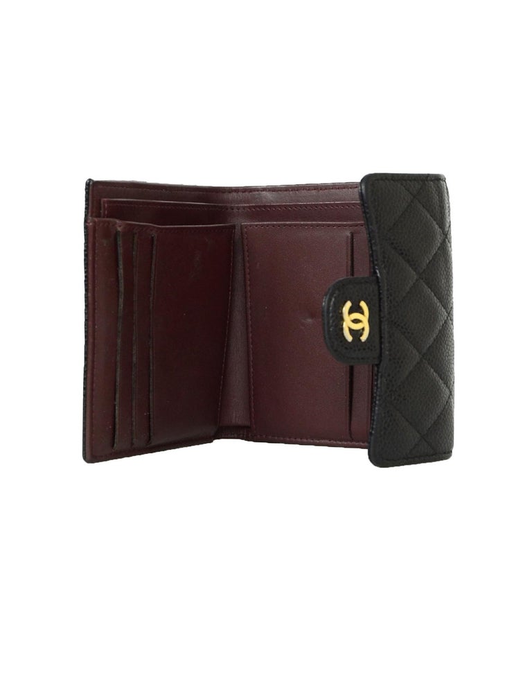 CC CClassic Small Flap Wallet Black Quilted Caviar Gold Buckle 243686
