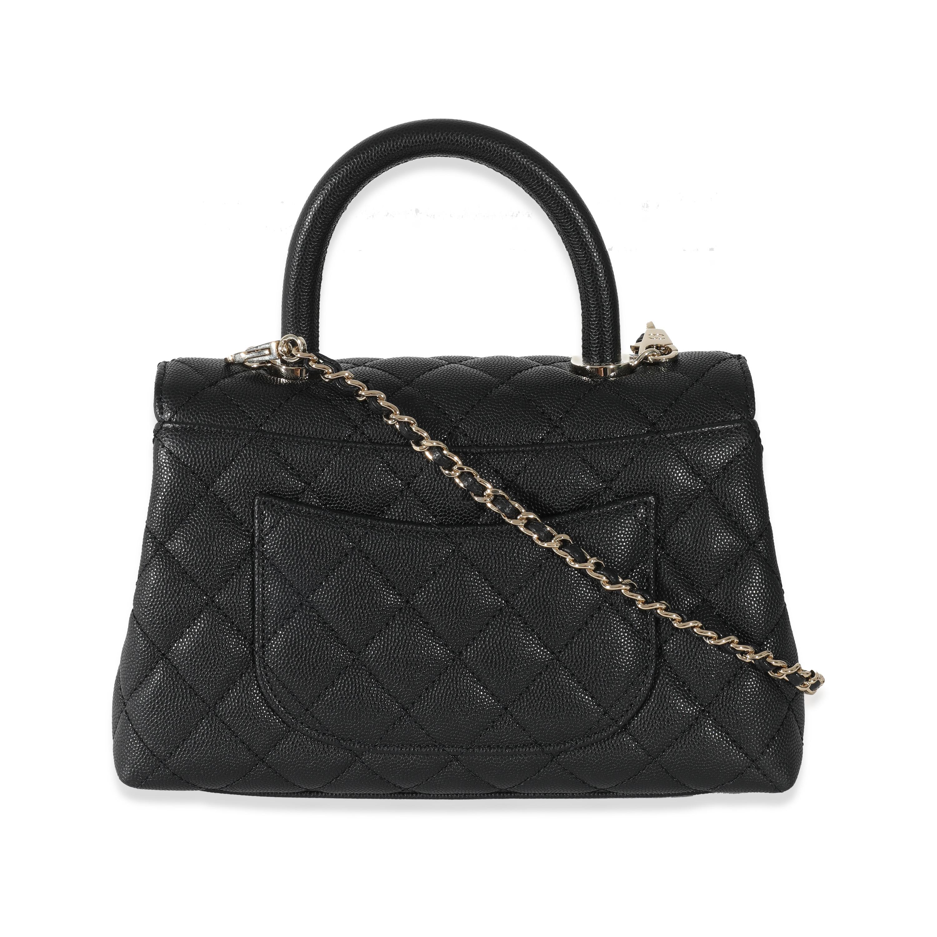 Chanel Black Caviar Quilted Small Coco Top Handle Flap Bag In Excellent Condition In New York, NY