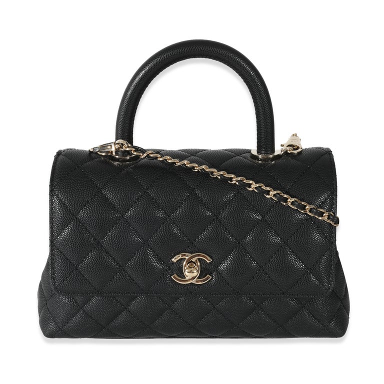 Chanel Black Caviar Quilted Small Coco Top Handle Flap Bag For Sale at  1stDibs