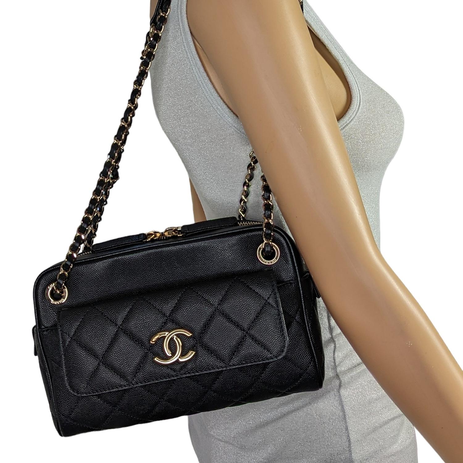 Chanel Black Caviar Quilted Small In & Out Camera Case 6