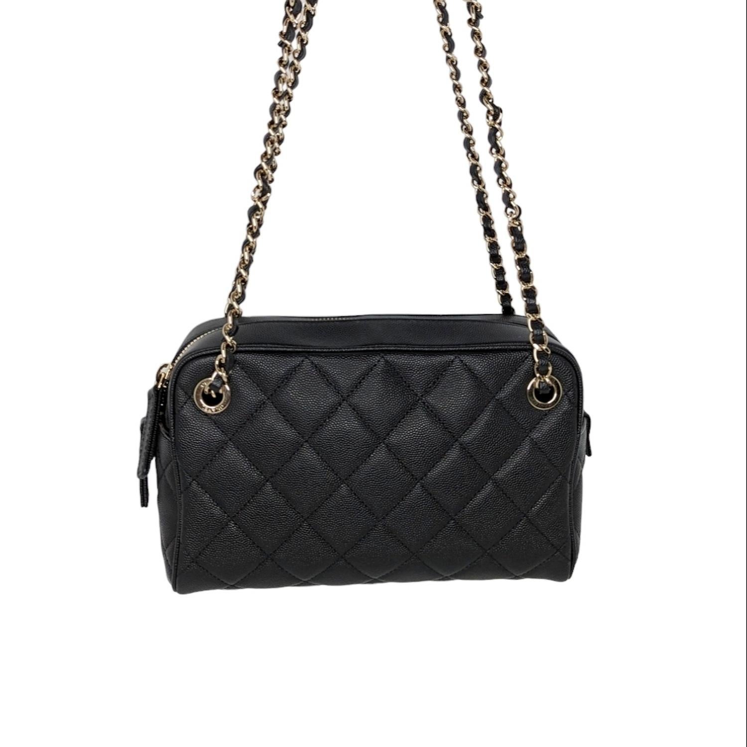 Women's Chanel Black Caviar Quilted Small In & Out Camera Case