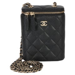 Chanel Black Caviar Quilted Small Vertical Coco Beauty Vanity Case
