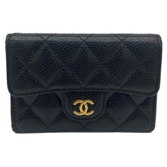 Chanel Black Caviar Quilted Snap Wallet