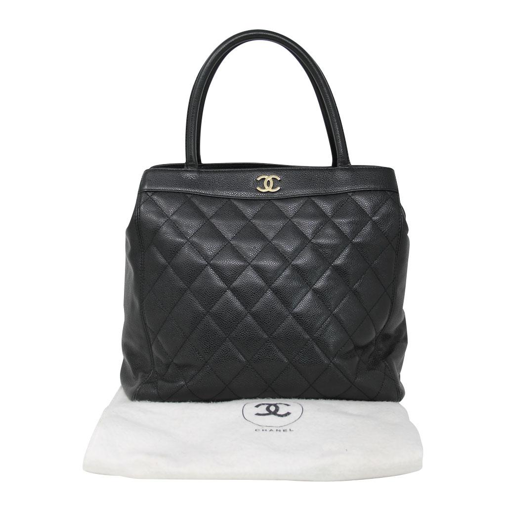 Chanel Black Caviar Quilted Top Handle GHW Tote Bag Purse 5