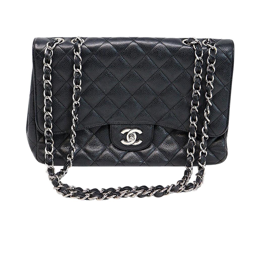 Chanel Black Caviar SHW Jumbo Single Flap No. 12 Shoulder Bag