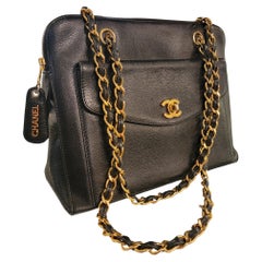 CHANEL Black Caviar Skin Leather Shoulder Bag