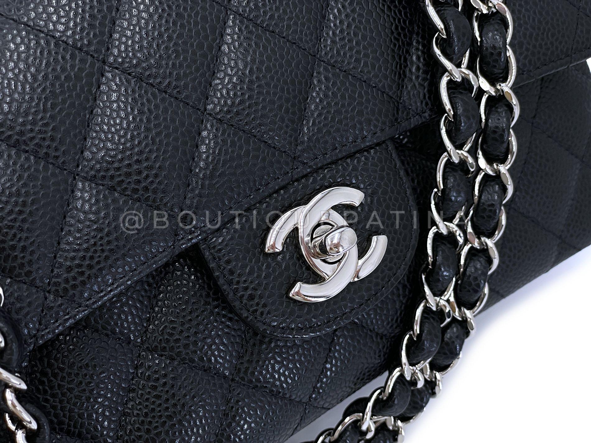 Chanel Black Caviar Small Classic Double Flap Bag SHW 67981 For Sale 4