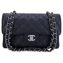 Used Chanel Black Caviar Small Classic Double Flap Bag SHW 67981