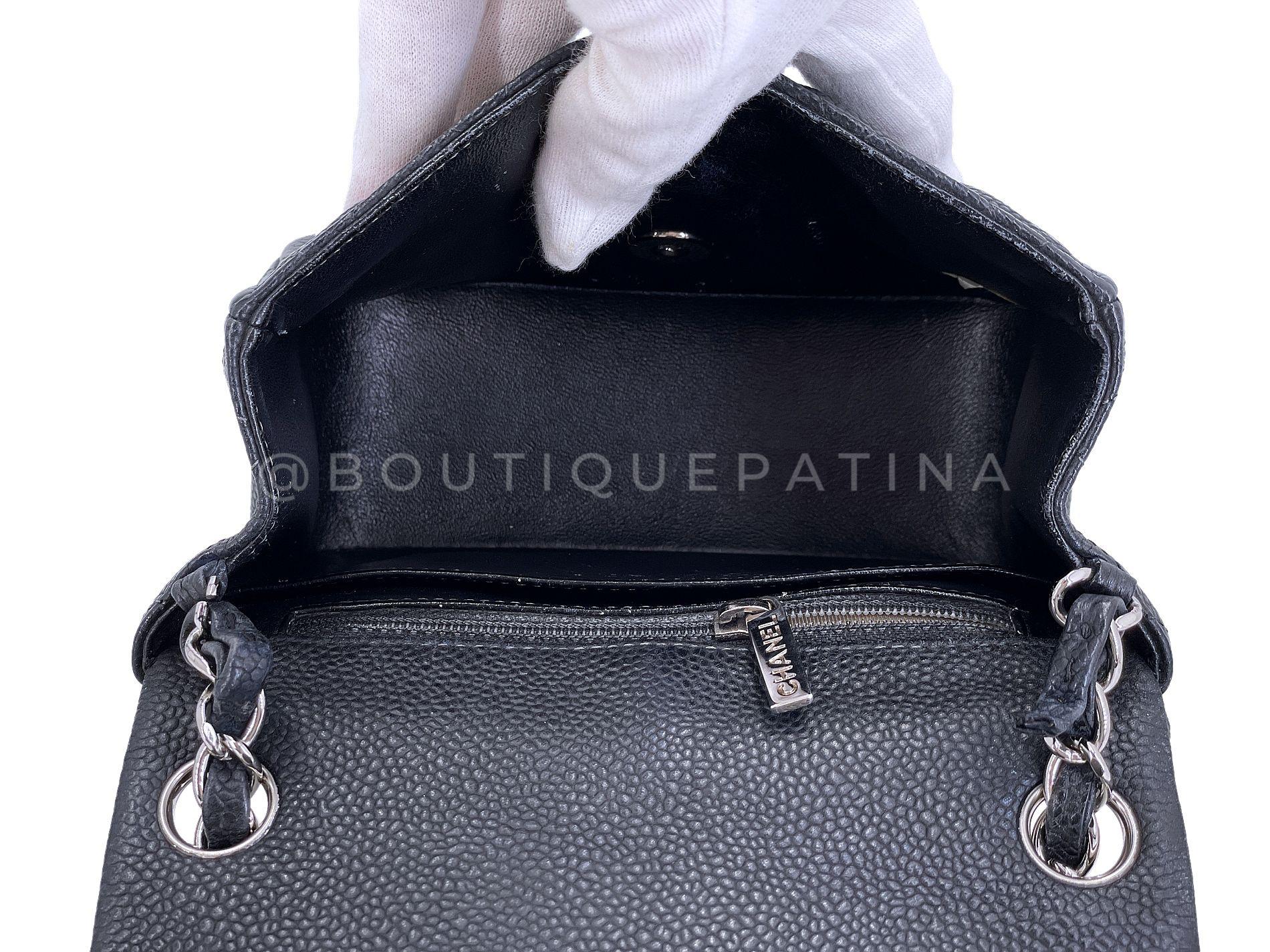 Chanel Black Caviar Square Mini Classic Flap Bag SHW 68093 For Sale 6