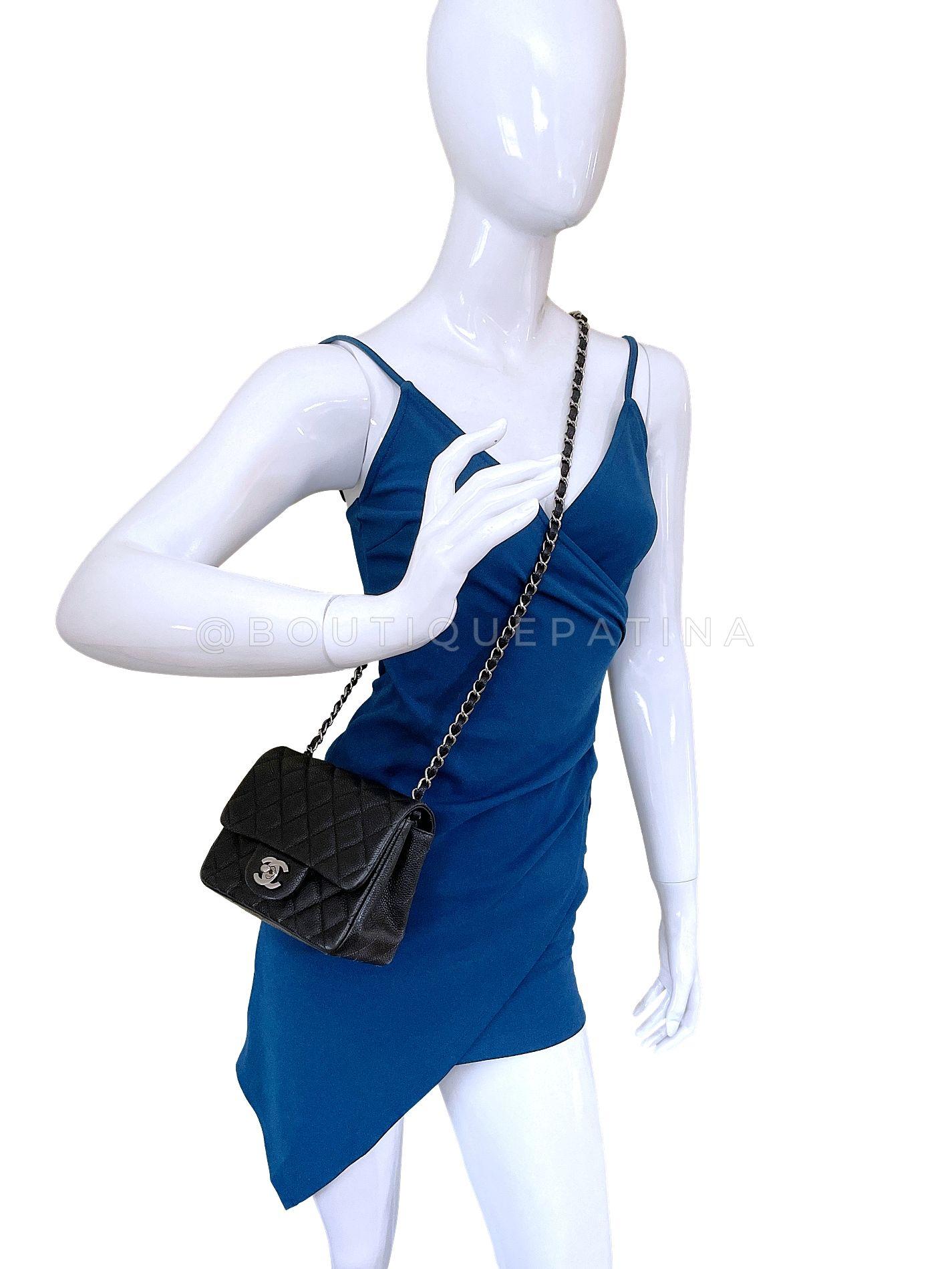 Chanel Black Caviar Square Mini Classic Flap Bag SHW 68093 For Sale 9