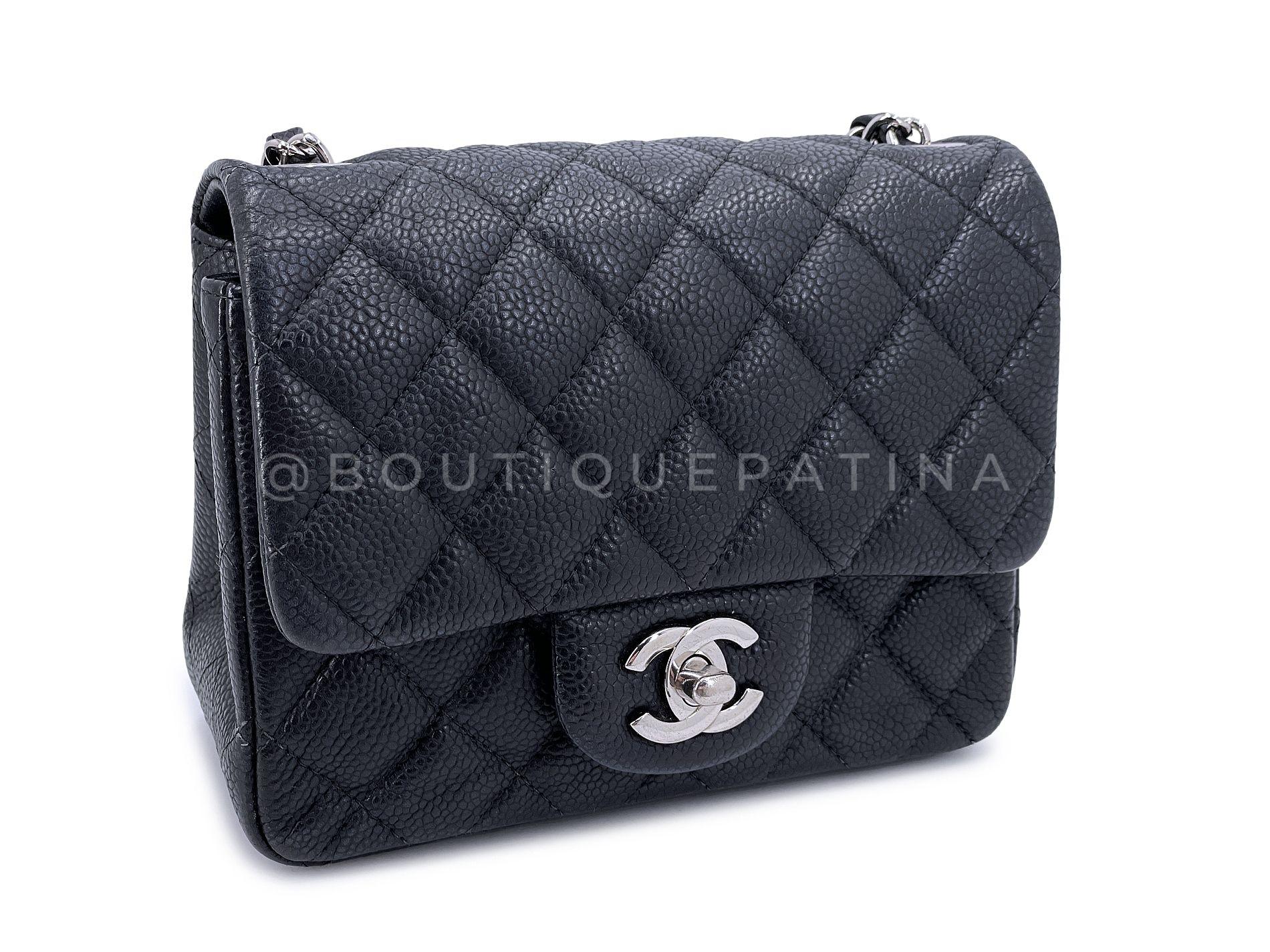 Chanel Black Caviar Square Mini Classic Flap Bag SHW 68093 In Excellent Condition For Sale In Costa Mesa, CA
