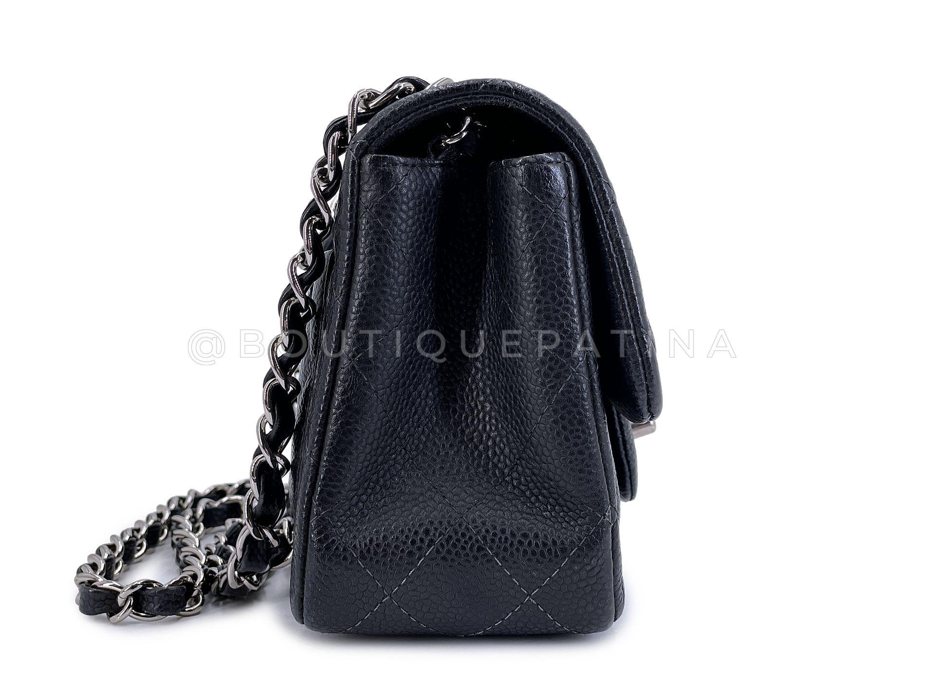 Women's Chanel Black Caviar Square Mini Classic Flap Bag SHW 68093 For Sale