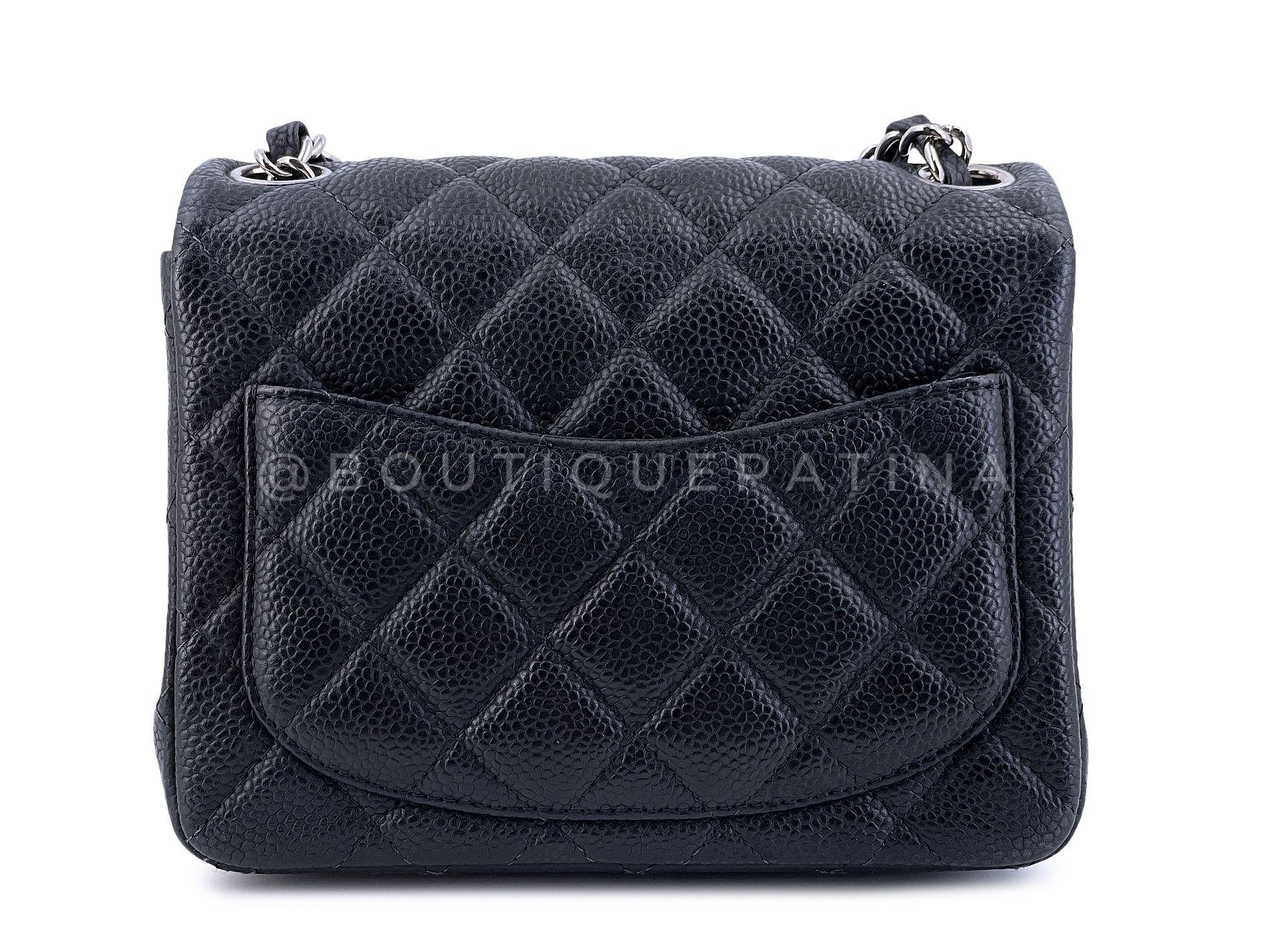 Chanel Black Caviar Square Mini Classic Flap Bag SHW 68093 For Sale 1