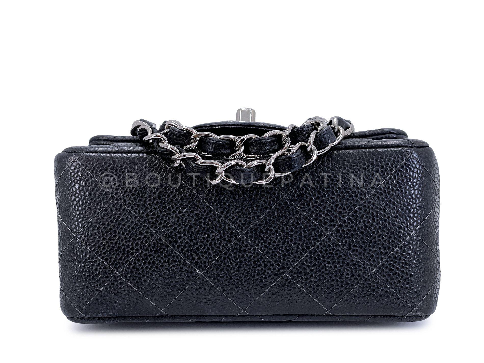 Chanel Black Caviar Square Mini Classic Flap Bag SHW 68093 For Sale 2