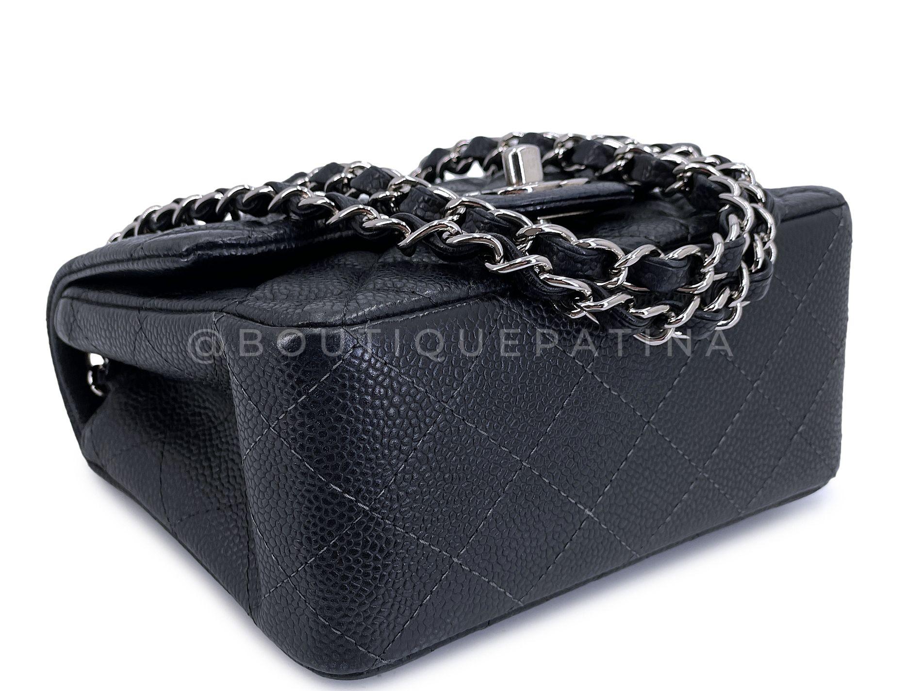 Chanel Black Caviar Square Mini Classic Flap Bag SHW 68093 For Sale 3