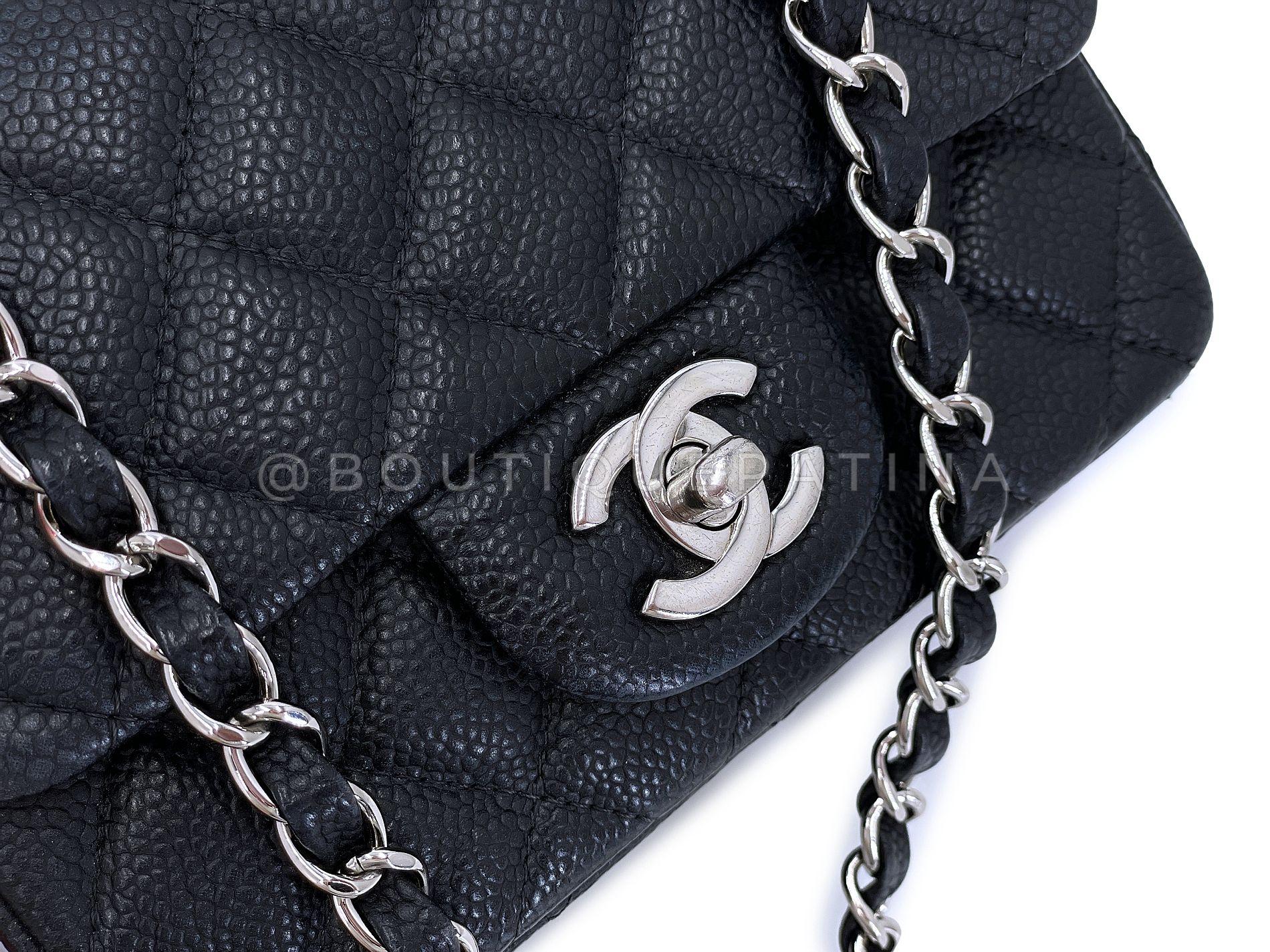 Chanel Black Caviar Square Mini Classic Flap Bag SHW 68093 For Sale 4