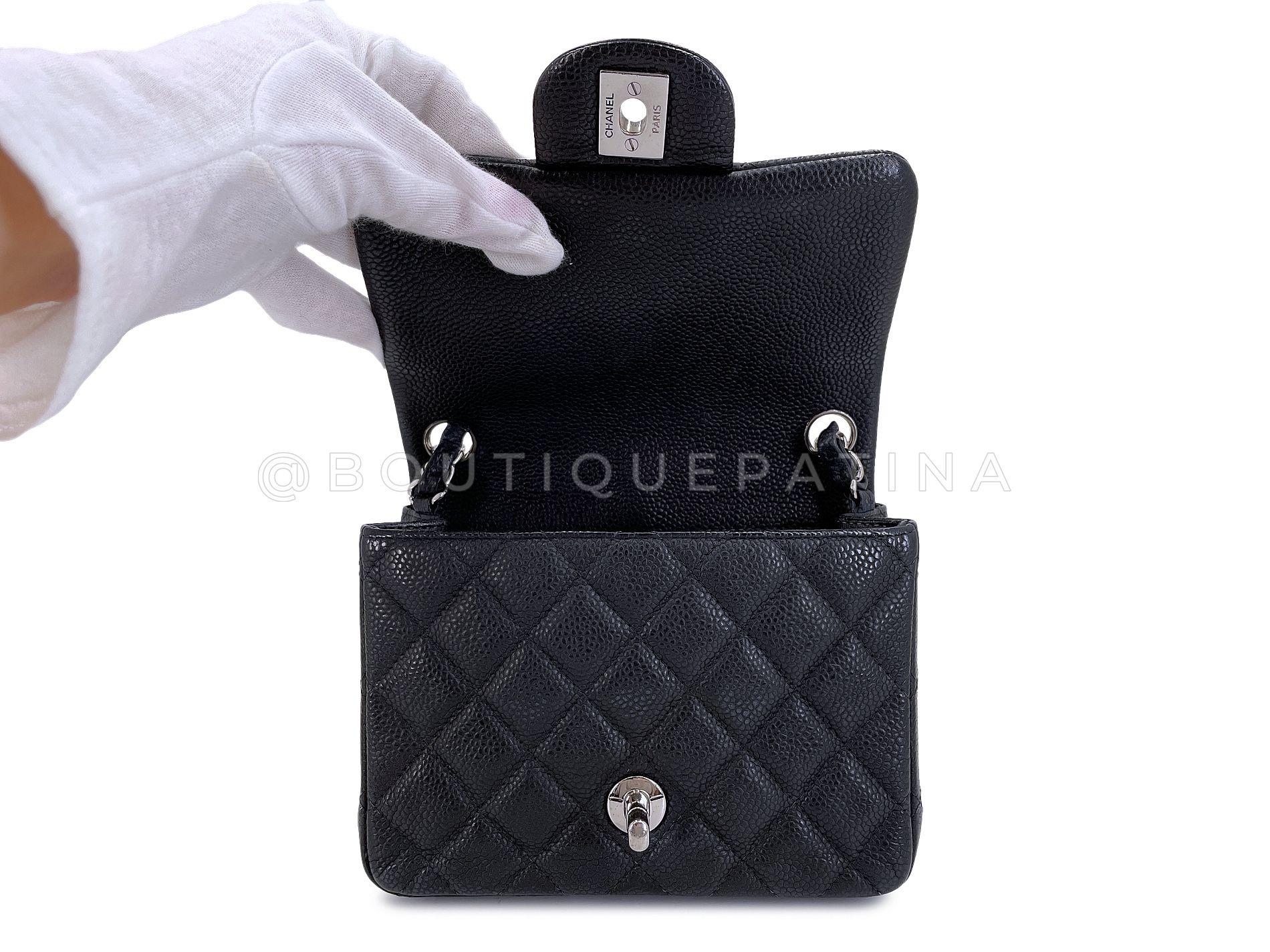 Chanel Black Caviar Square Mini Classic Flap Bag SHW 68093 For Sale 5