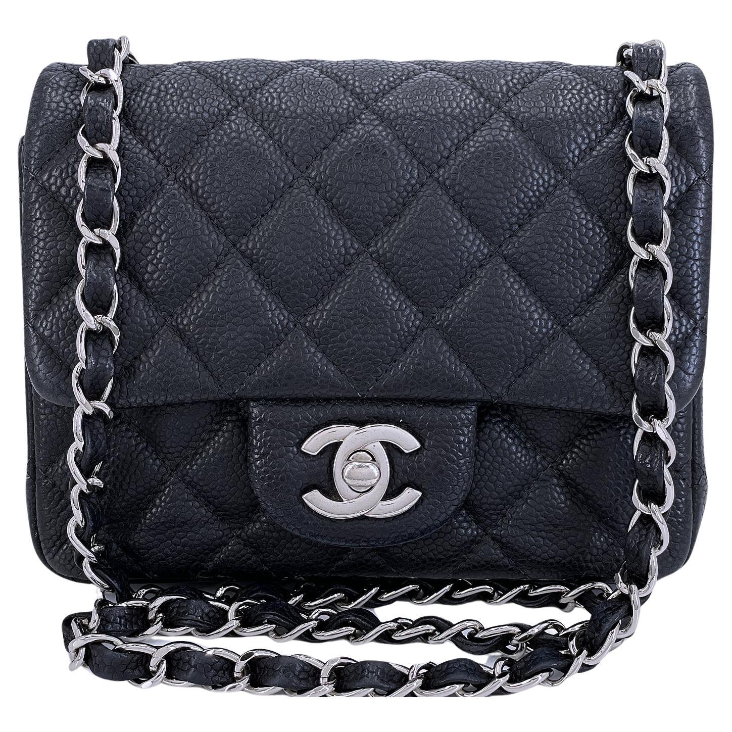 Chanel Black Caviar Square Mini Classic Flap Bag SHW 68093 For Sale