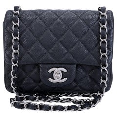 Used Chanel Black Caviar Square Mini Classic Flap Bag SHW 68093
