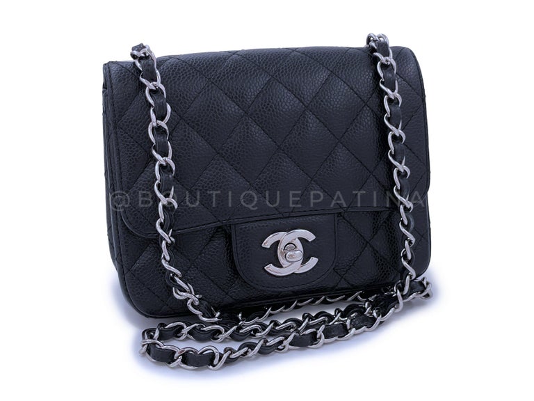 Chanel Black Caviar Square Mini Flap Bag SHW 66532 For Sale at 1stDibs