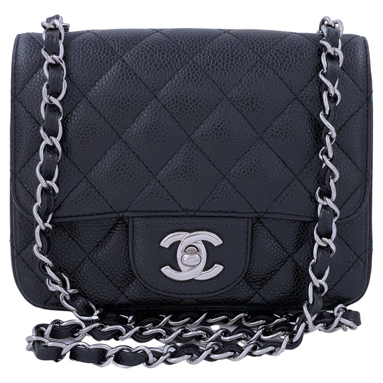 Chanel Black Caviar Square Mini Flap Bag SHW 66532 For Sale at 1stDibs
