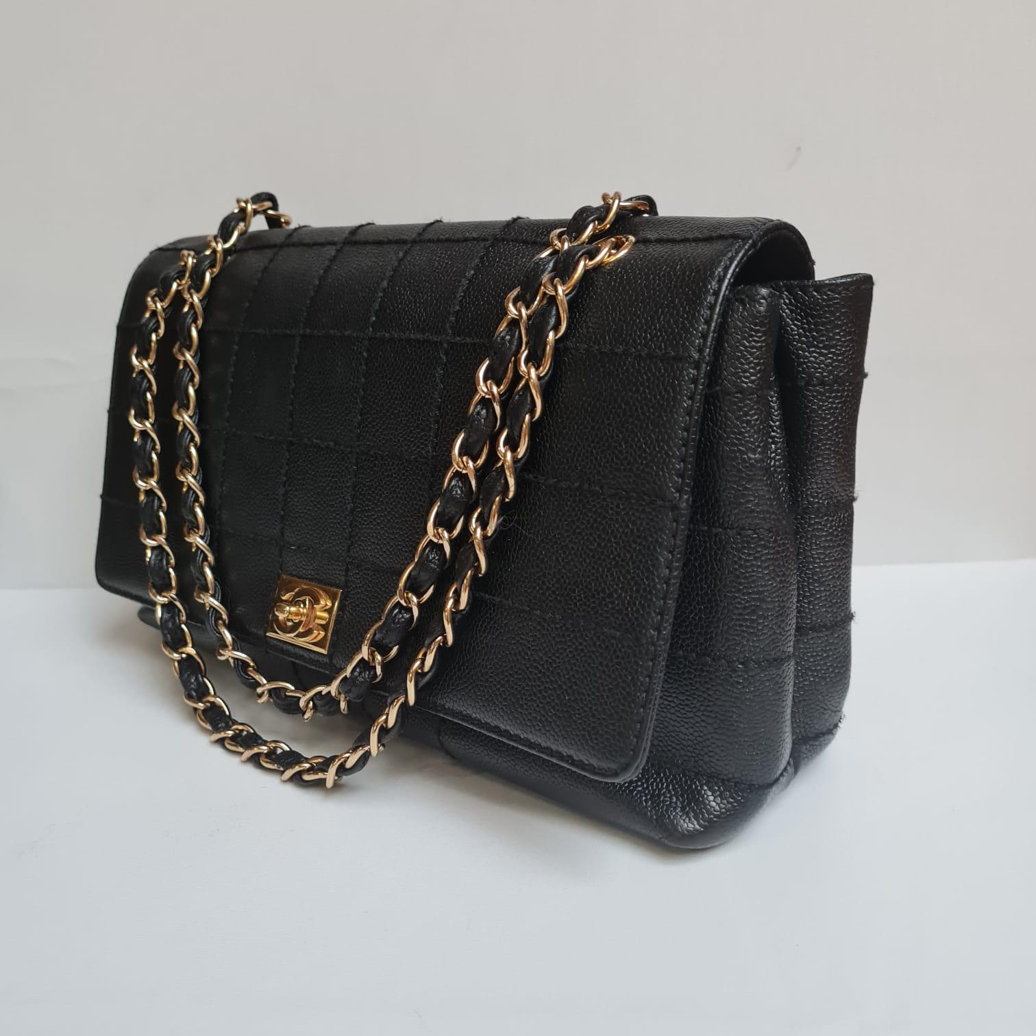 Chanel Black Caviar Square Quilted Flap Bag For Sale 9