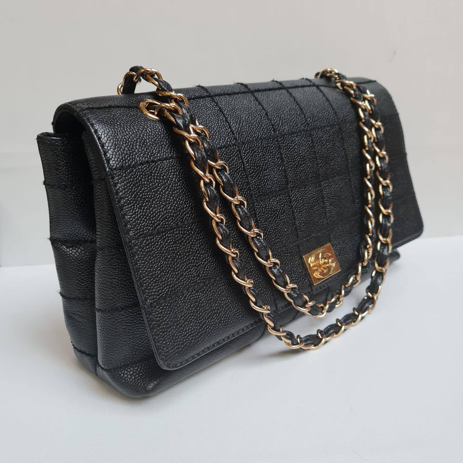 Chanel Black Caviar Square Quilted Flap Bag For Sale 10