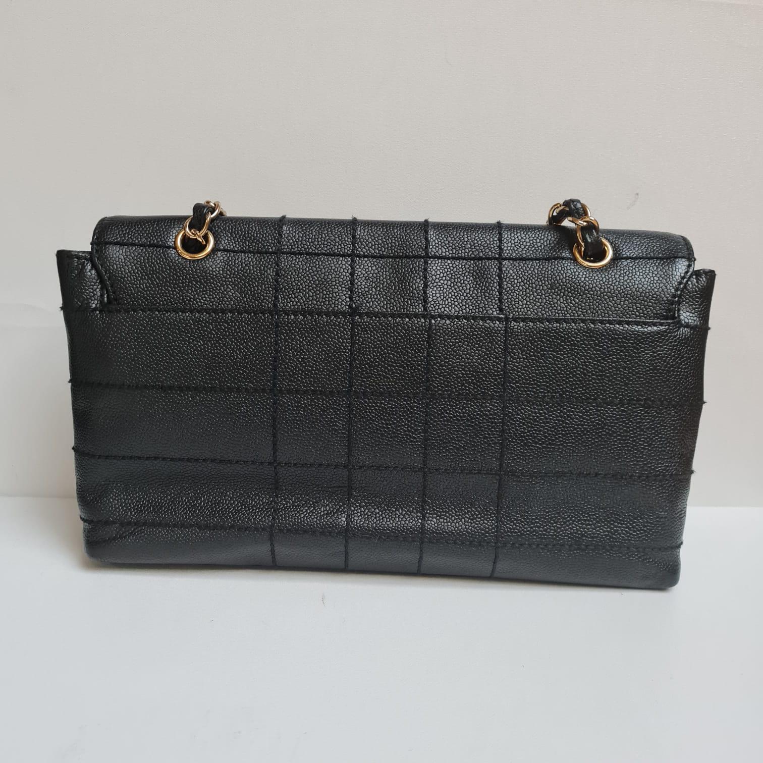 Chanel Black Caviar Square Quilted Flap Bag For Sale 11