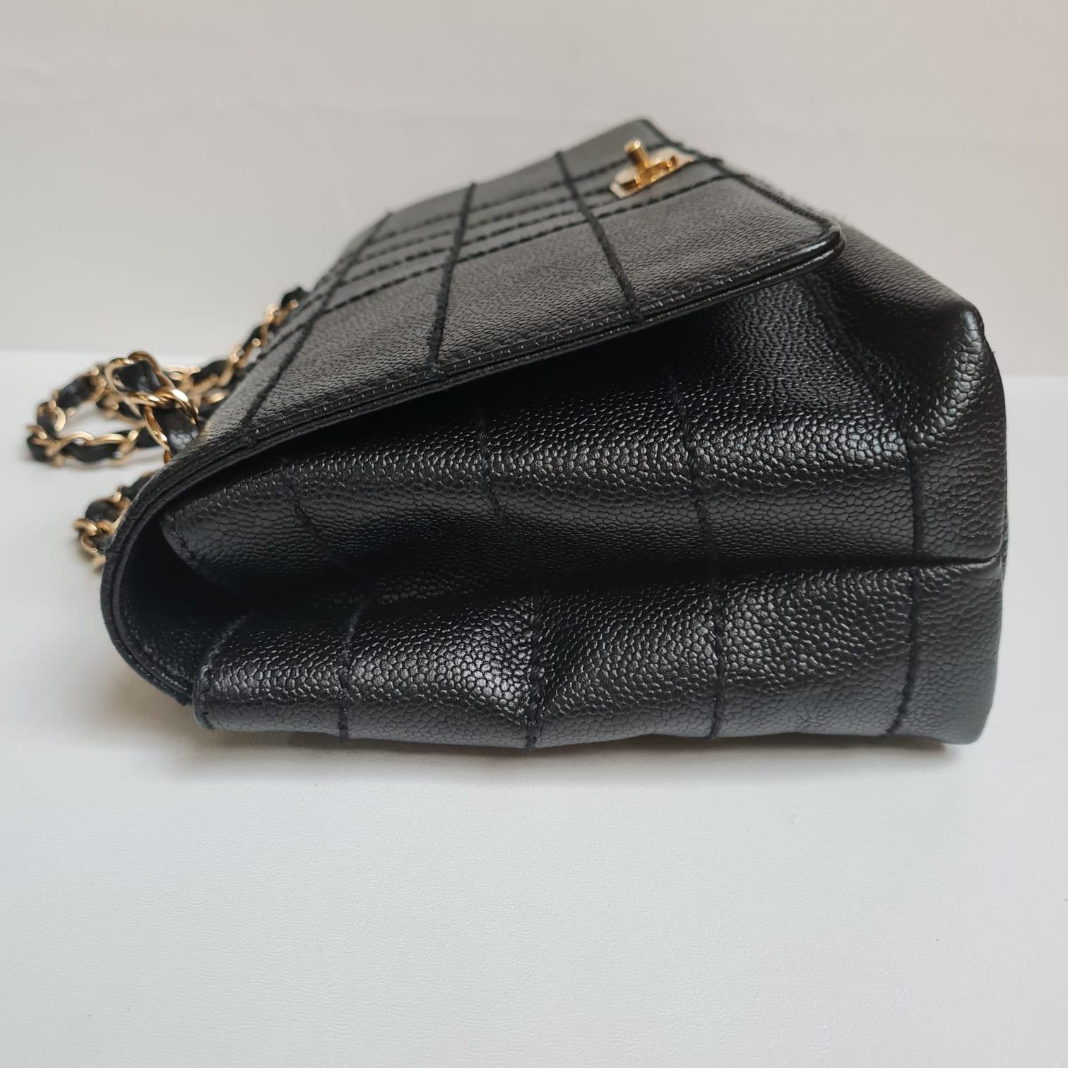 Chanel Black Caviar Square Quilted Flap Bag For Sale 4