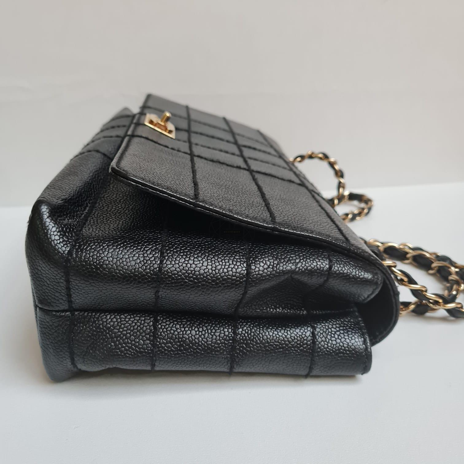 Chanel Black Caviar Square Quilted Flap Bag For Sale 5
