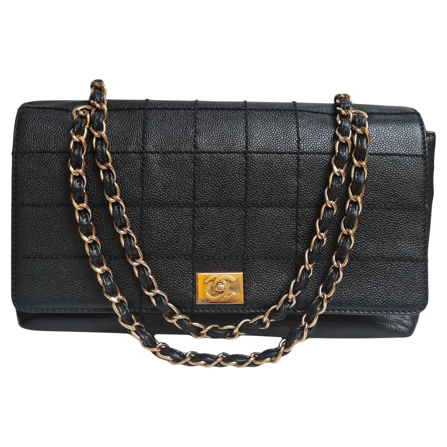 Chanel Black Caviar Square Quilted Flap Bag For Sale