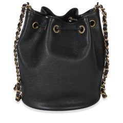 Chanel Black Caviar Studded Deauville Drawstring Bucket Bag