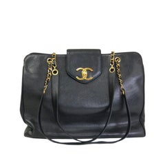 Chanel Black Caviar Supermodel Overnight Weekender Travel Tote Shoulder Bag