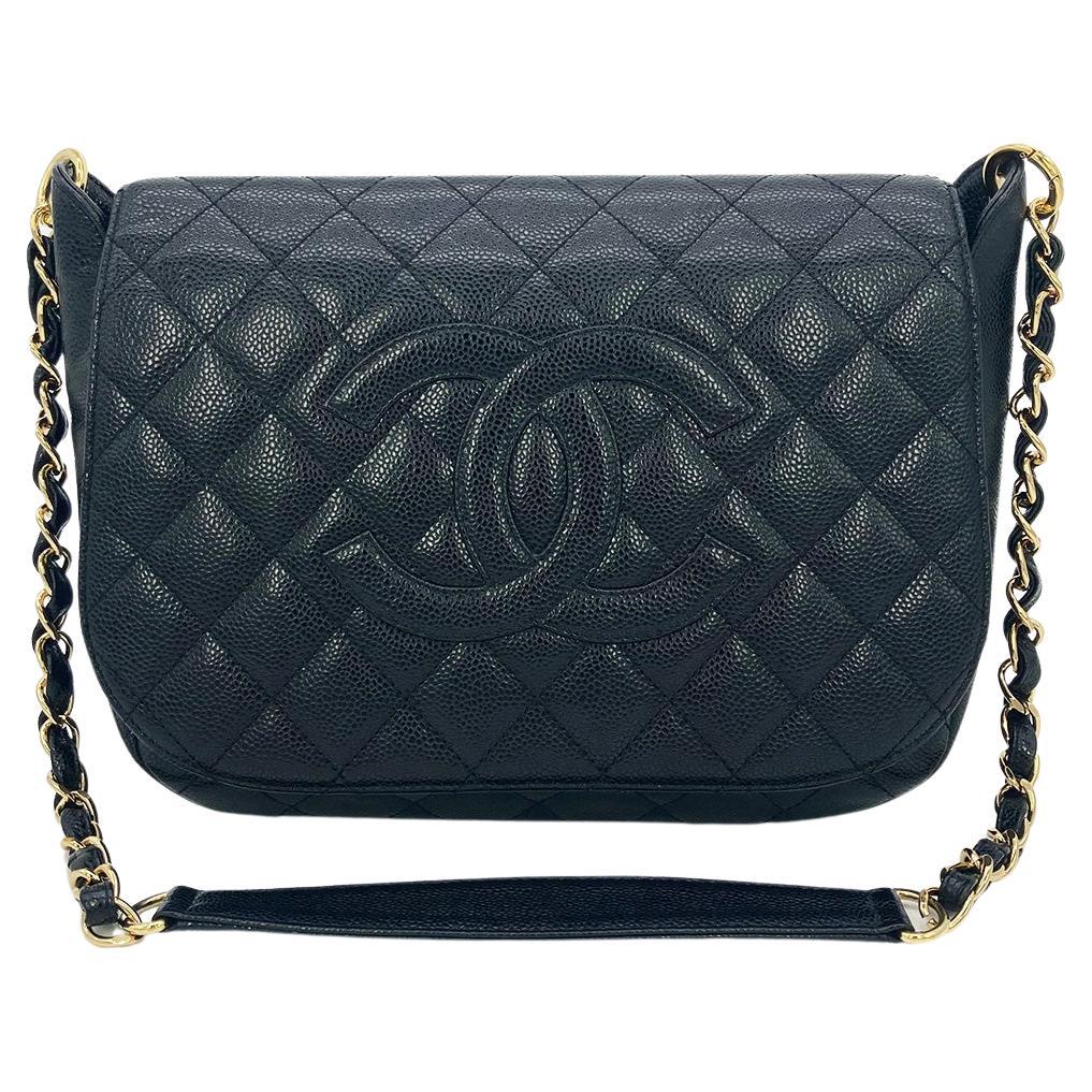 CHANEL Timeless CC Black Caviar Quilted Zip Top Shoulder Bag XL