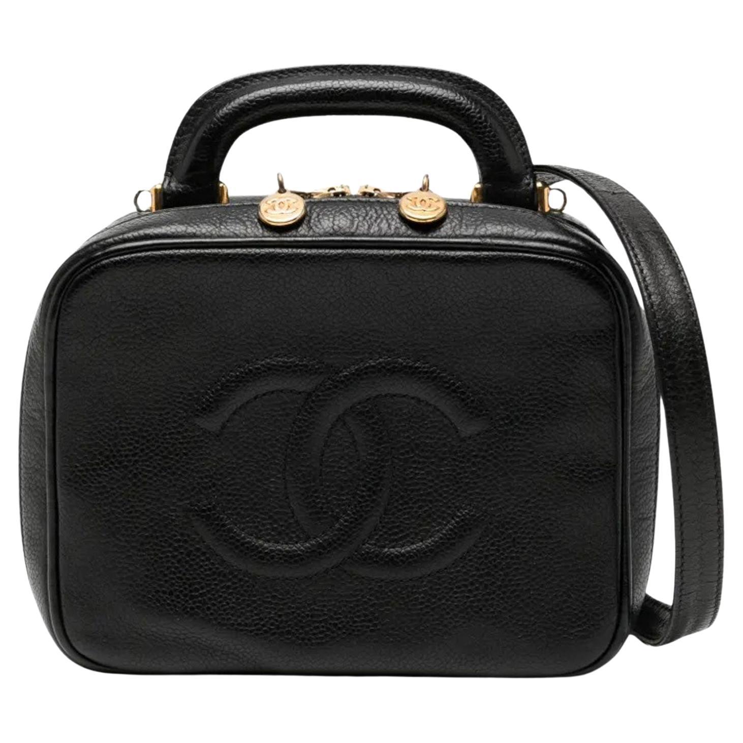 Chanel Black Caviar Timeless Top Handle Vanity Shoulder Bag