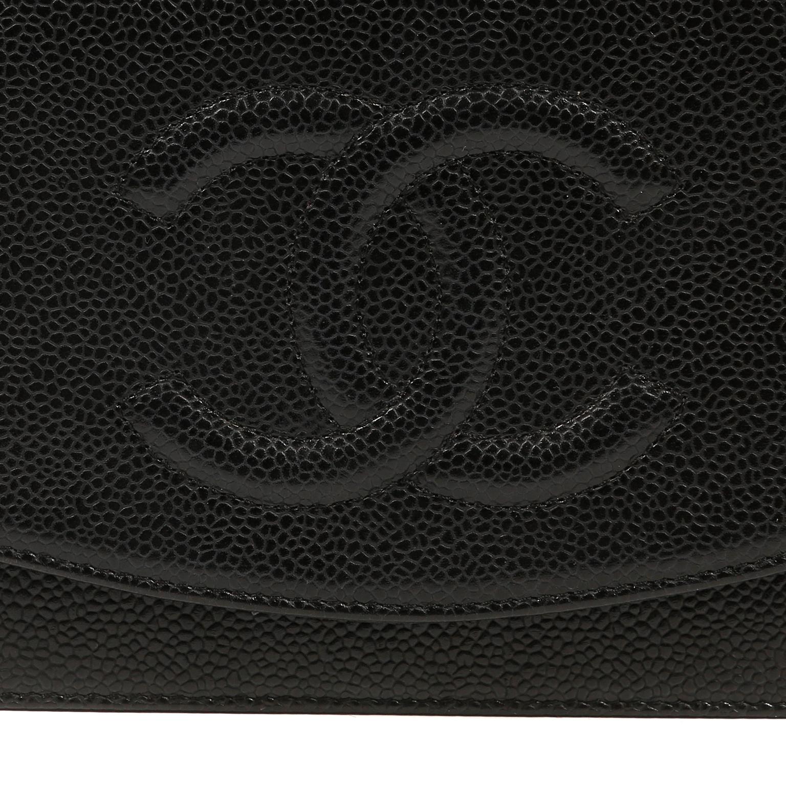 Chanel Black Caviar Timeless Wallet on a Chain with Silver In Good Condition In Palm Beach, FL