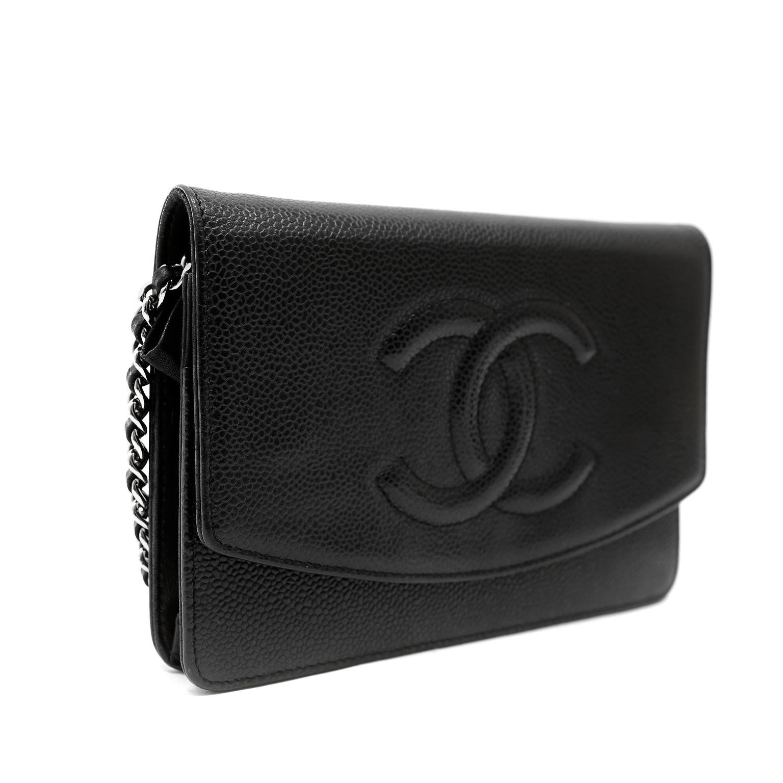 Chanel Black Caviar Timeless Wallet on a Chain with Silver 3