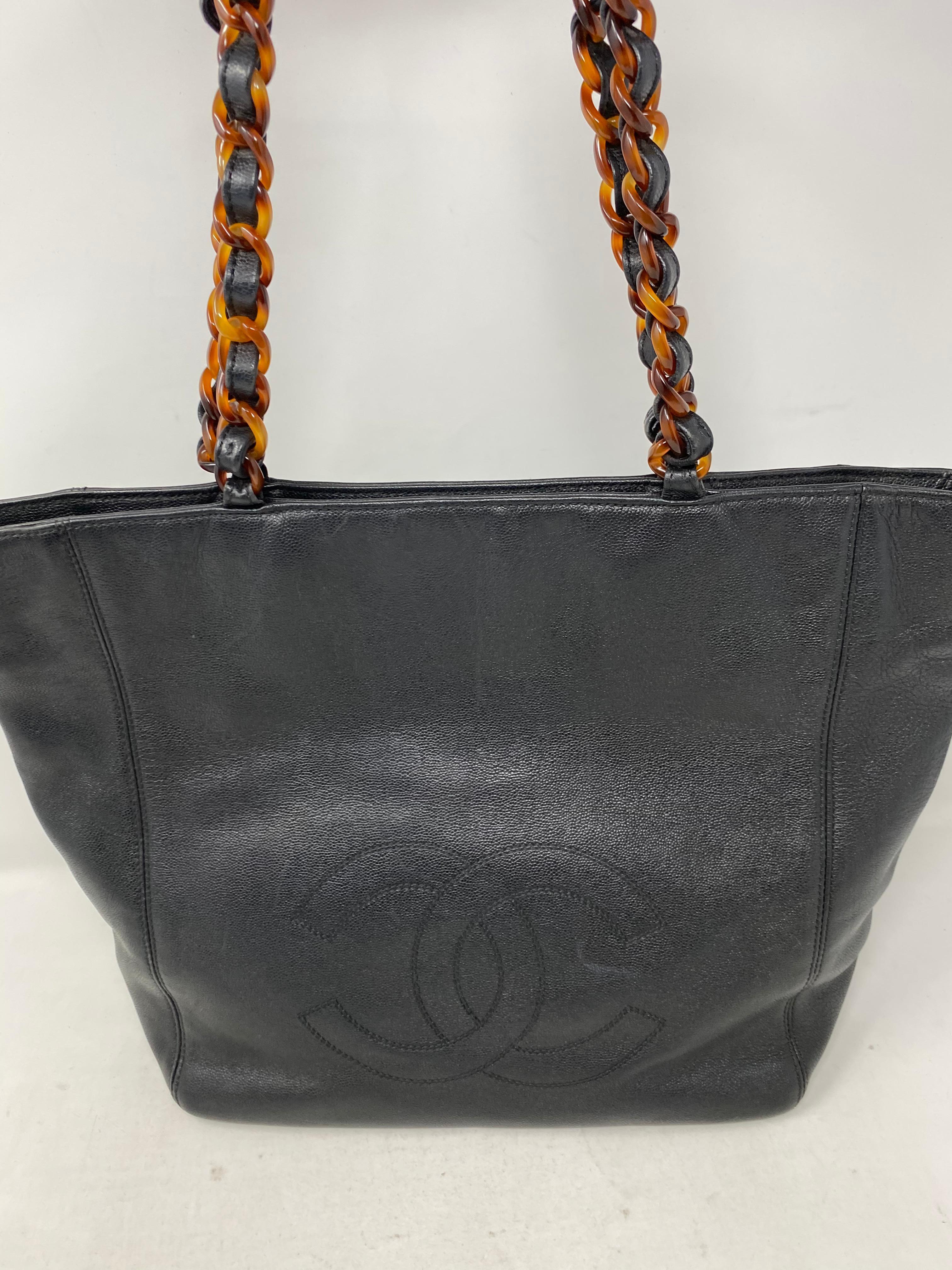 Chanel Black Caviar Leather Tote with tortoise chain handles. Mint condition. Vintage style retired from Chanel. Great everyday tote. Guaranteed authentic. 