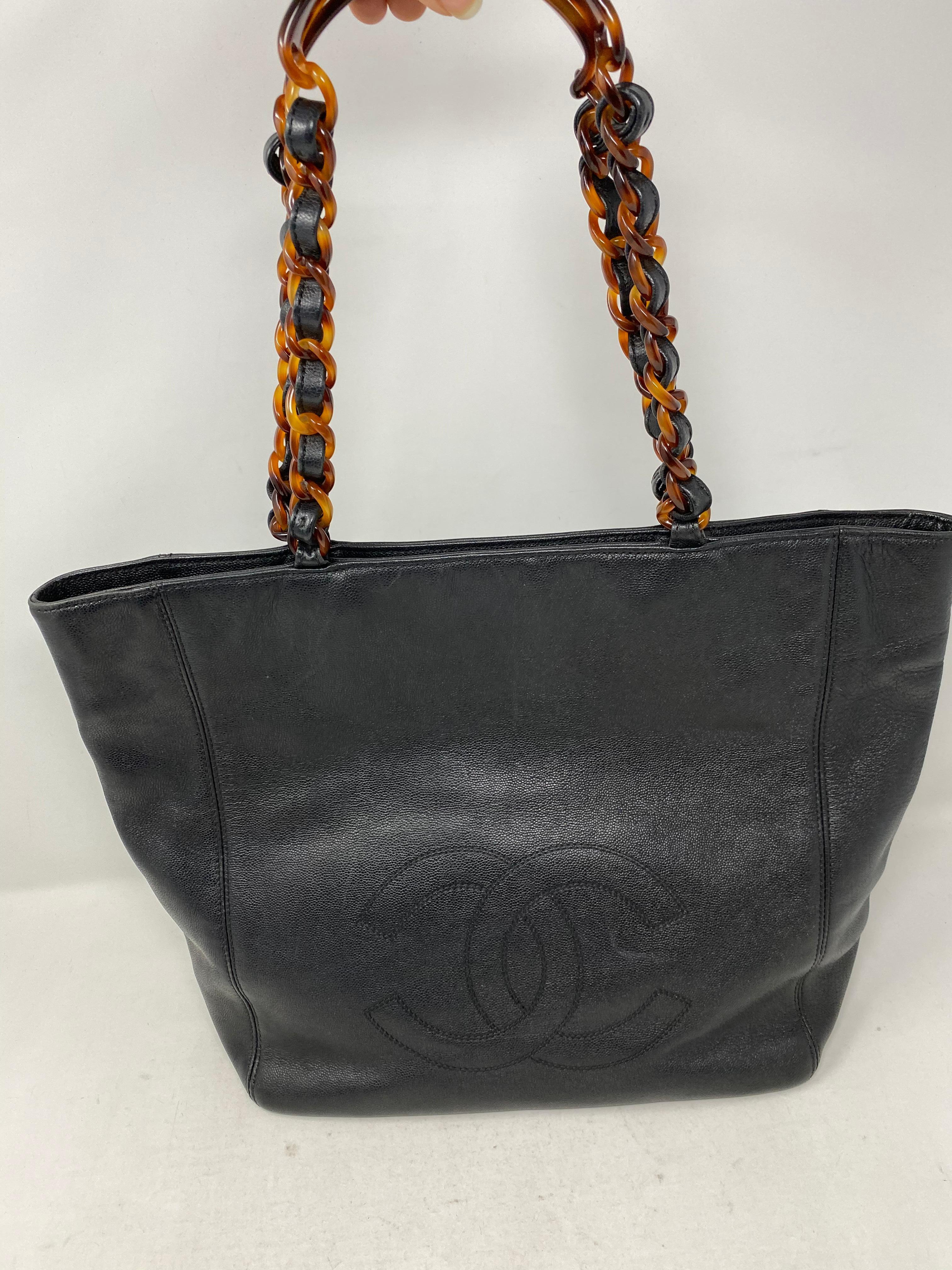 Chanel Black Caviar Tote Tortoise Handles  In Excellent Condition In Athens, GA