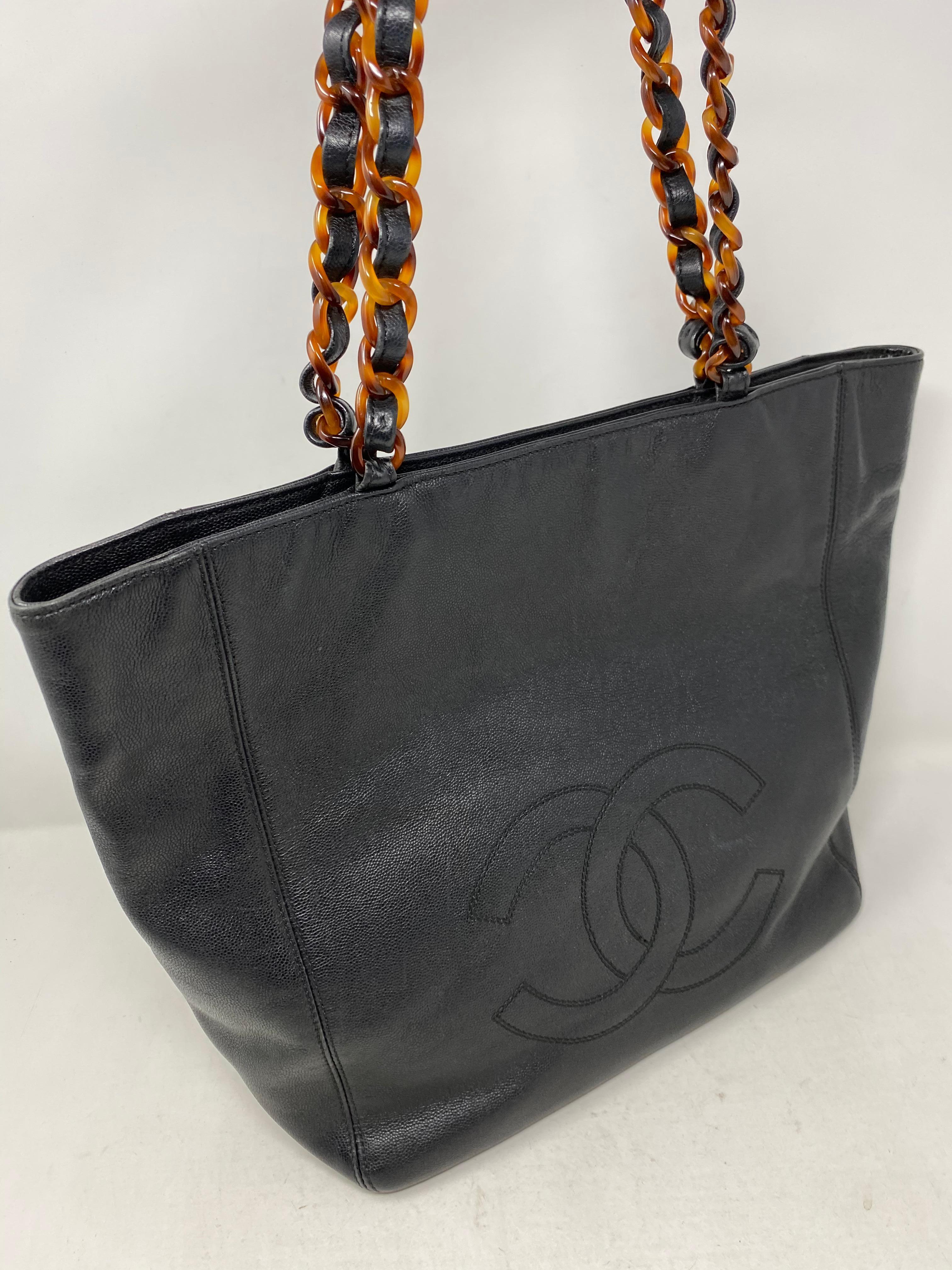 Women's or Men's Chanel Black Caviar Tote Tortoise Handles 