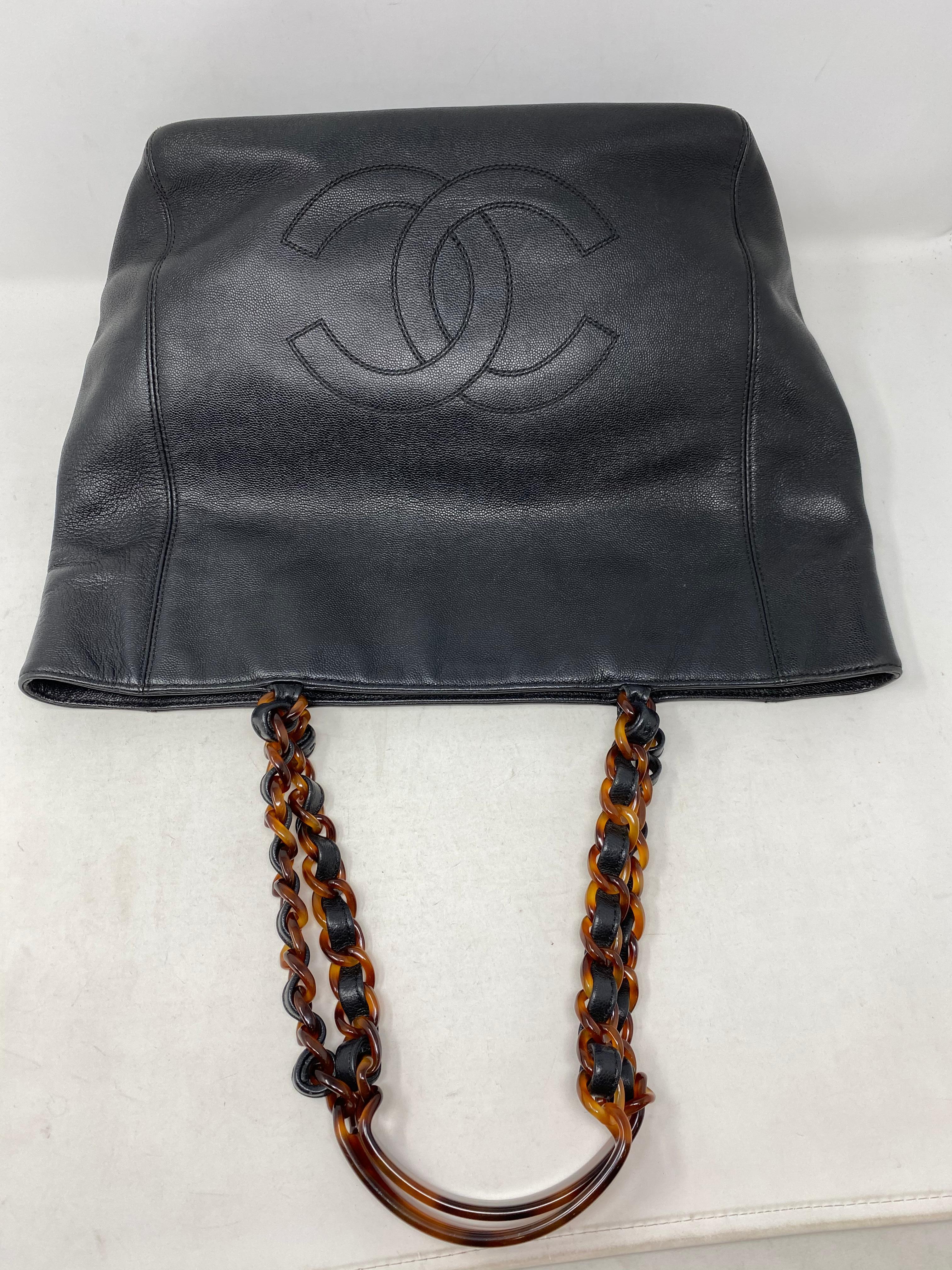 Chanel Black Caviar Tote Tortoise Handles  3