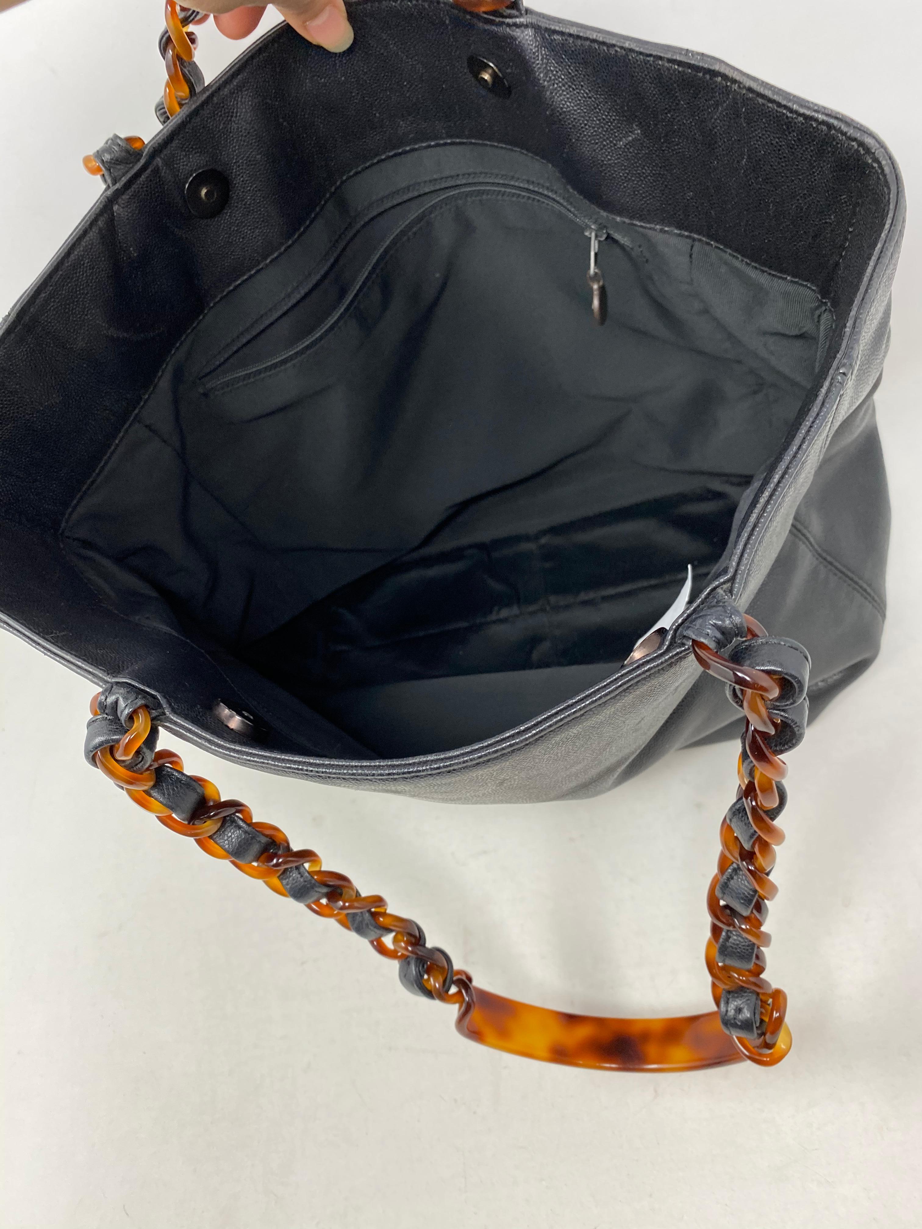 Chanel Black Caviar Tote Tortoise Handles 4